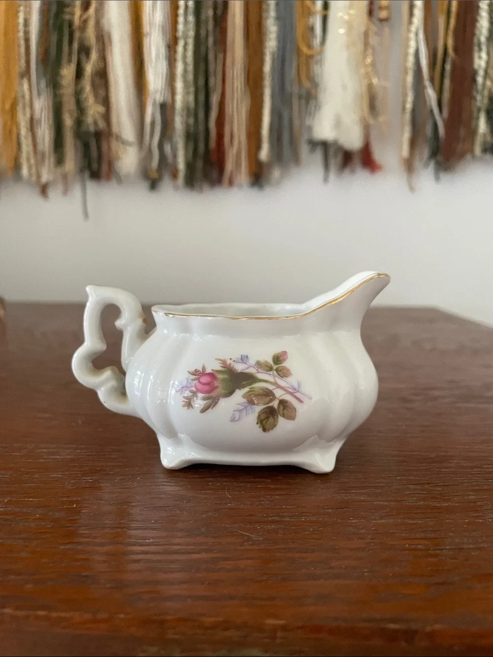 Vintage Floral Porcelain Creamer with Pink Rose Motif